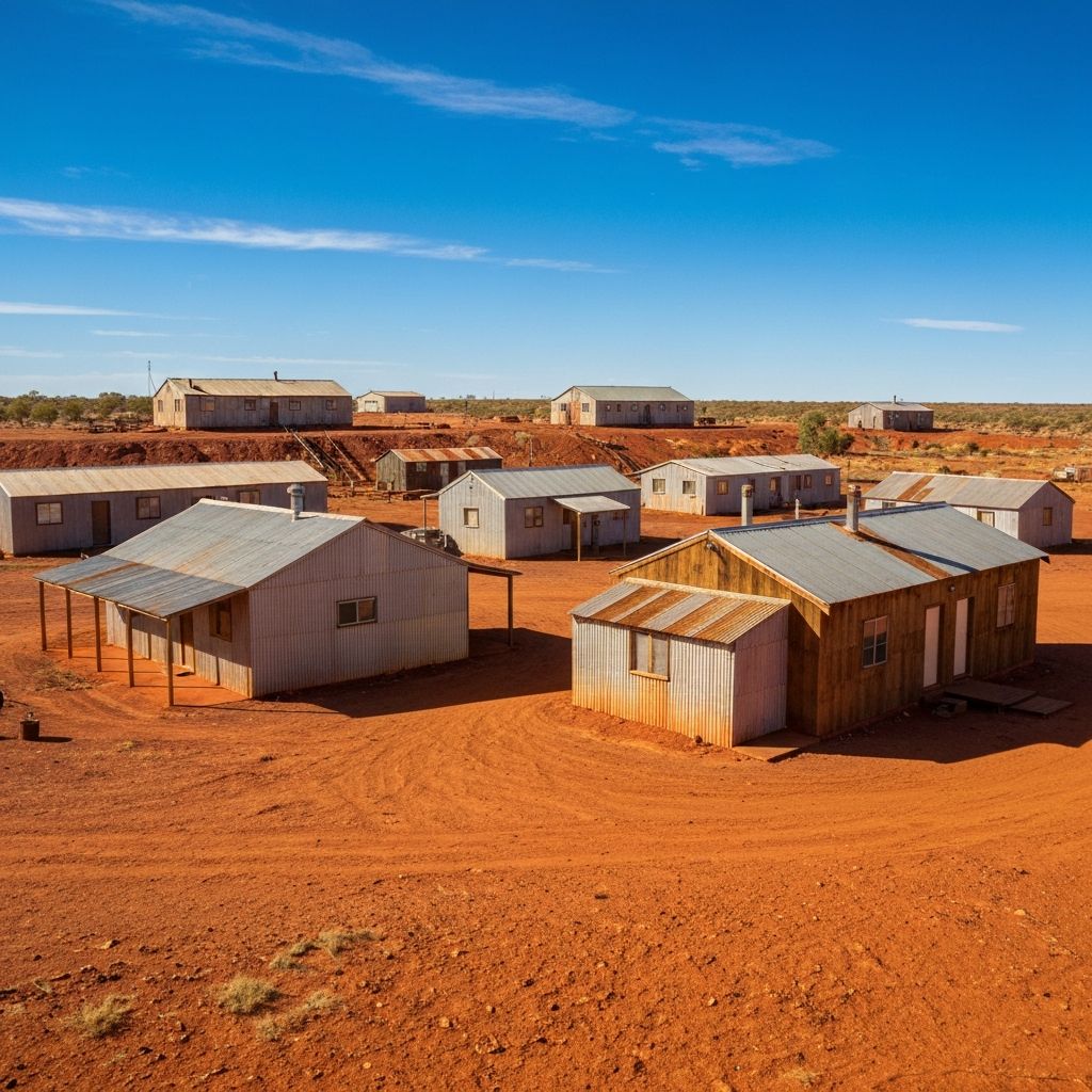 Wide shot of a mine camp